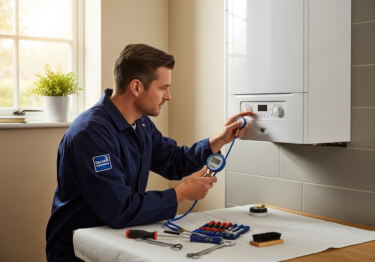 Gas Safe engineer servicing a domestic boiler